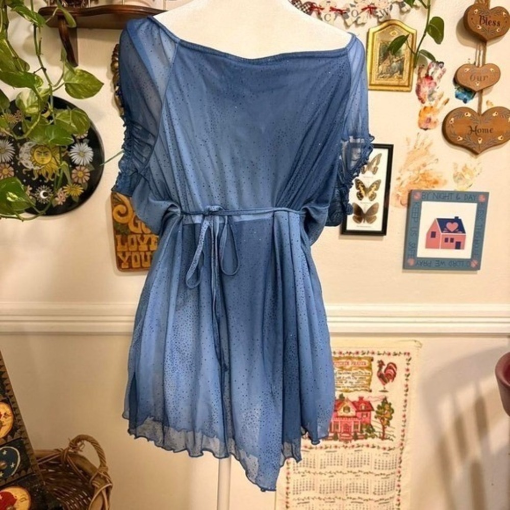 Vintage Y2K Blue Fairy Glitter Babydoll Asymmetrical Ruffle Hem Size 12/14 - Picture 4 of 8